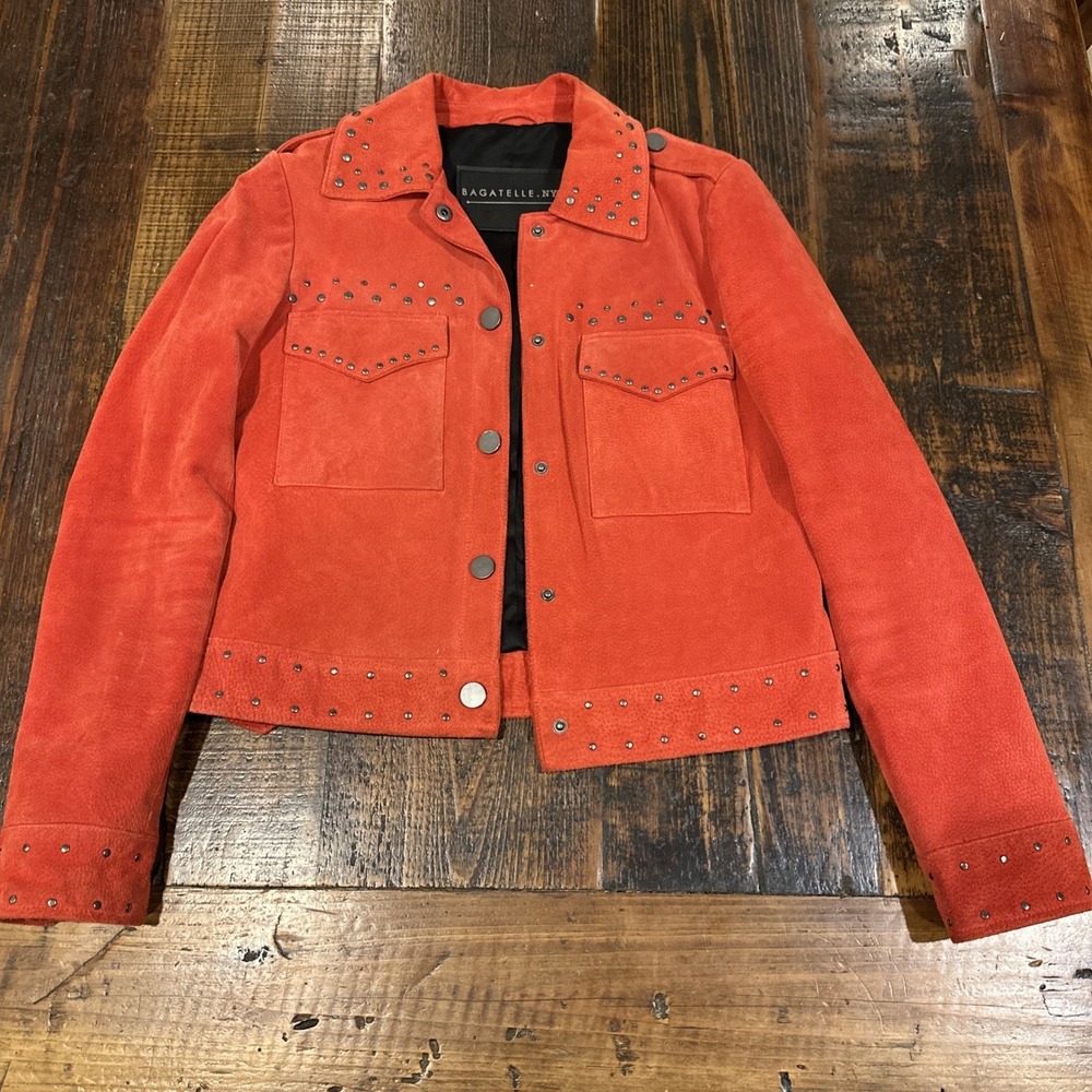 Bagatelle Women's Red Studded Suede Jacket Sz‎ S Retails $359